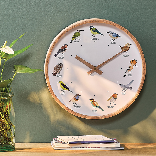 Horloge chants d'oiseaux en bois