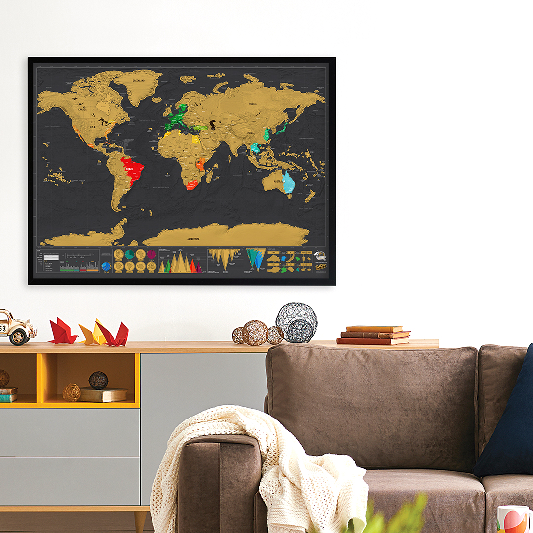 Carte du monde à gratter avec cadre