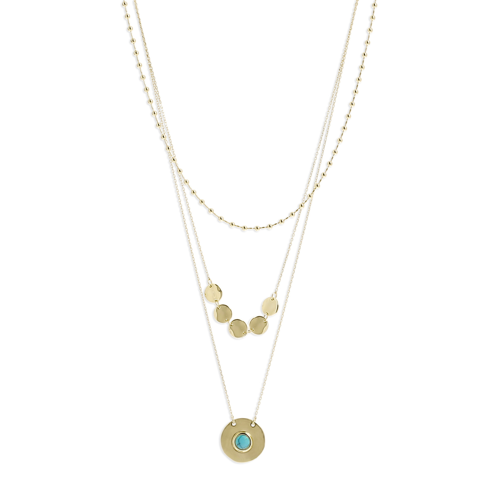 Collier 3 rangs médaille turquoise