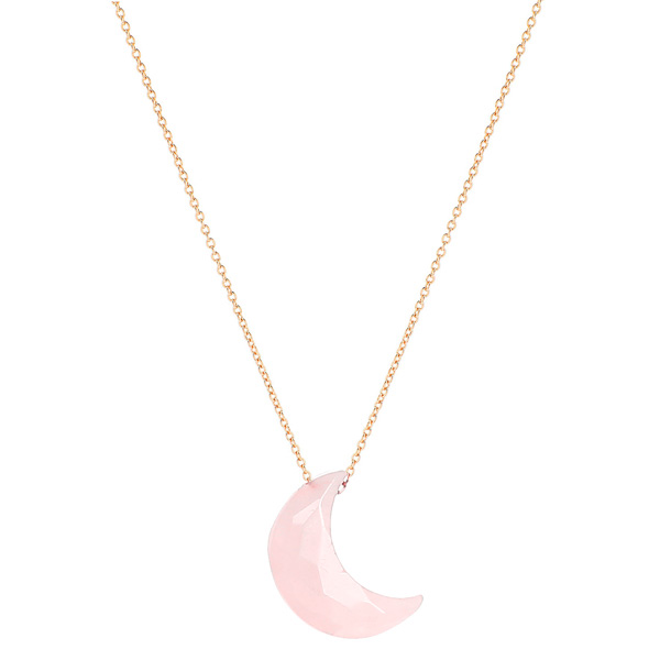 Collier pendentif Lune quartz rose