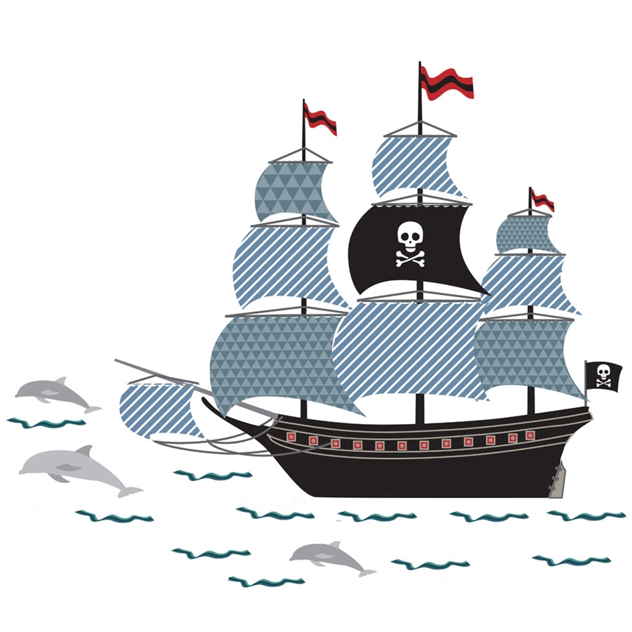 Stickers enfant bateau de pirate bleu
