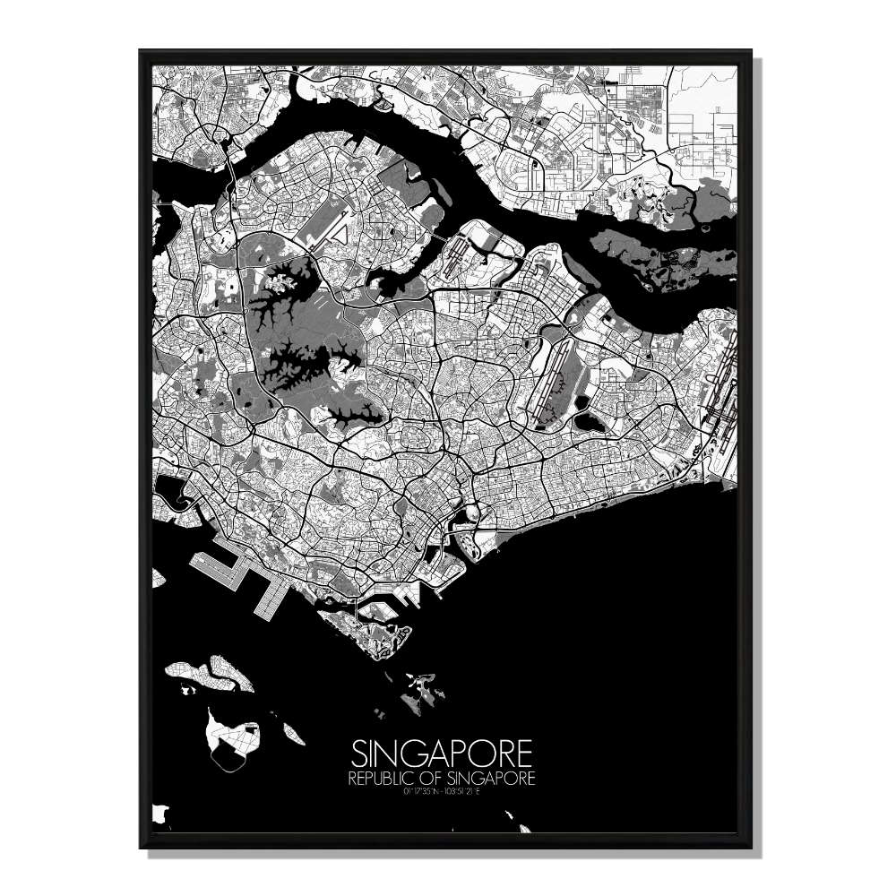 Singapour carte ville city map n&b