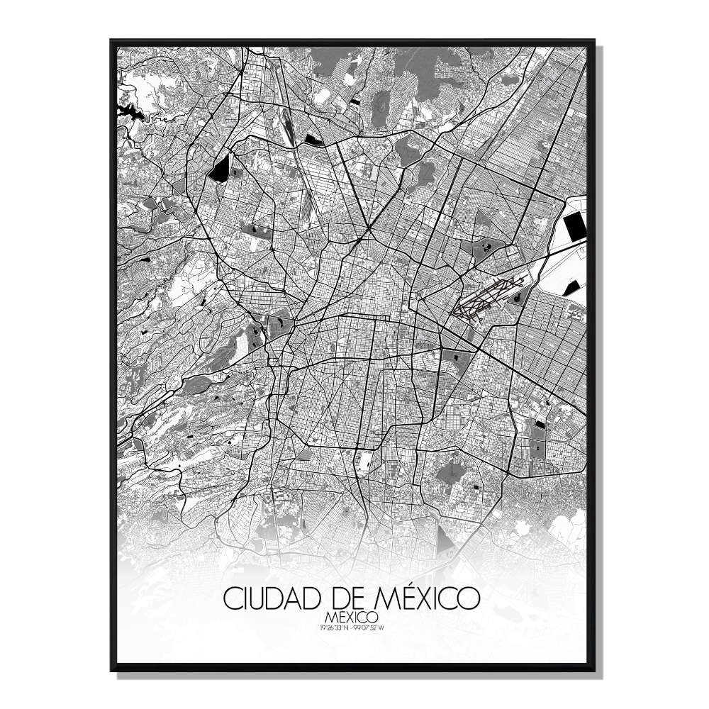 Mexico carte ville city map n&b