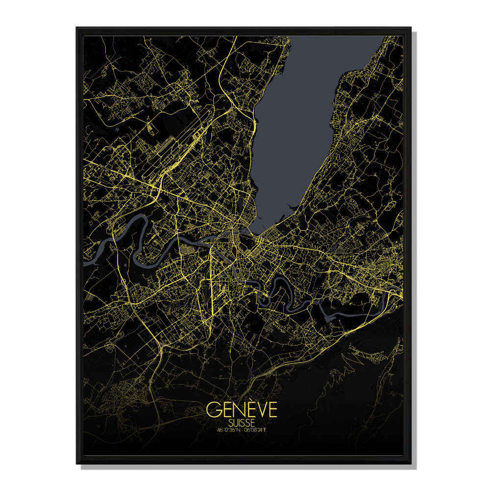 Geneve carte ville city map nuit