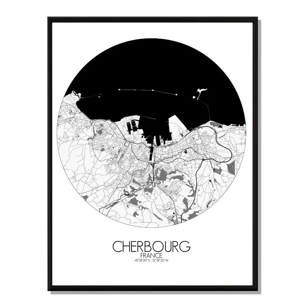 Cherbourg carte ville city map rond