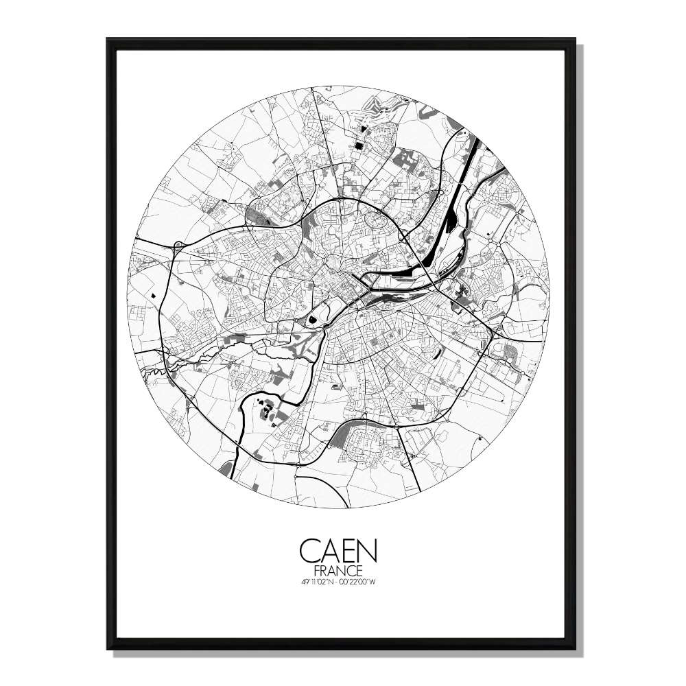 Caen carte ville city map rond