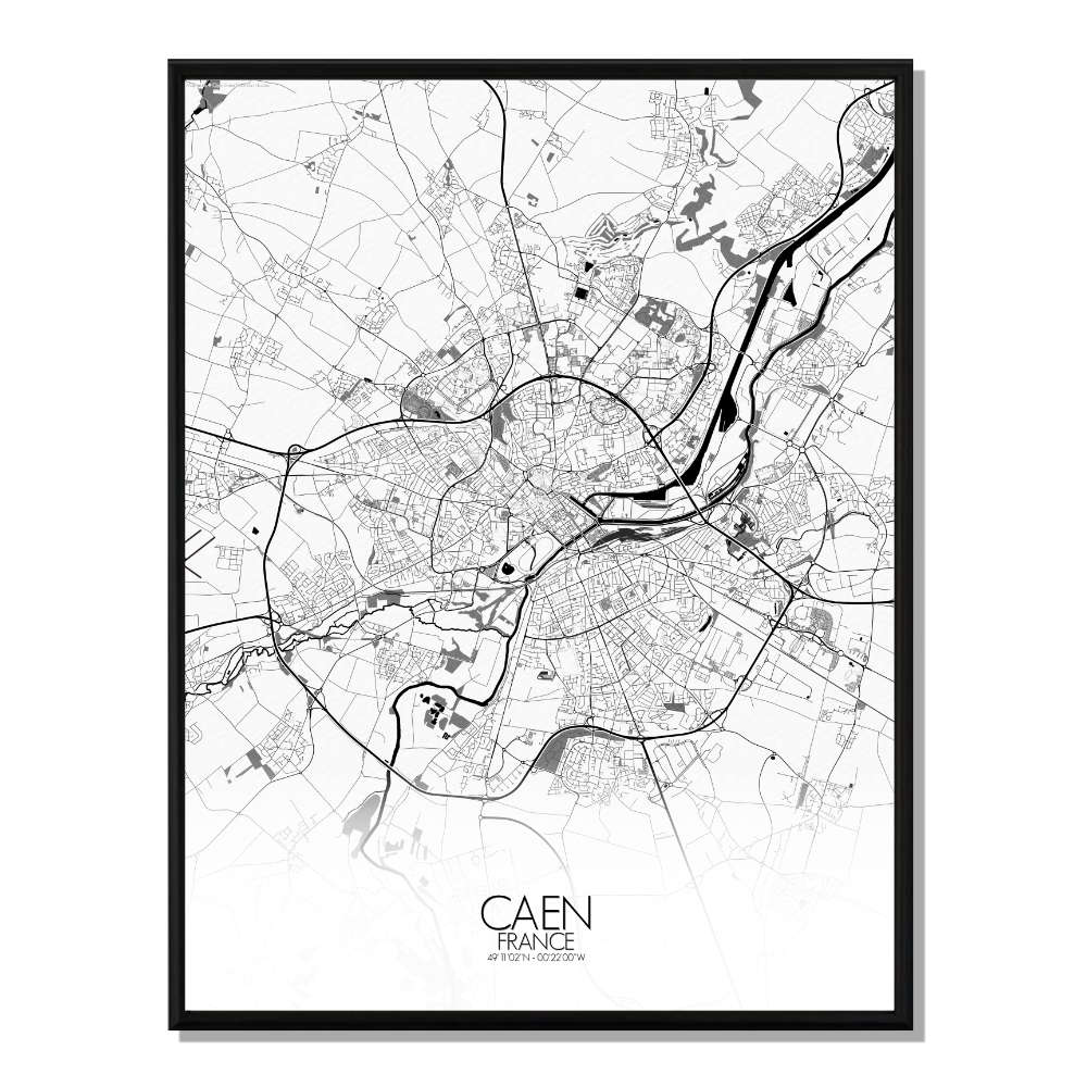Caen carte ville city map n&b