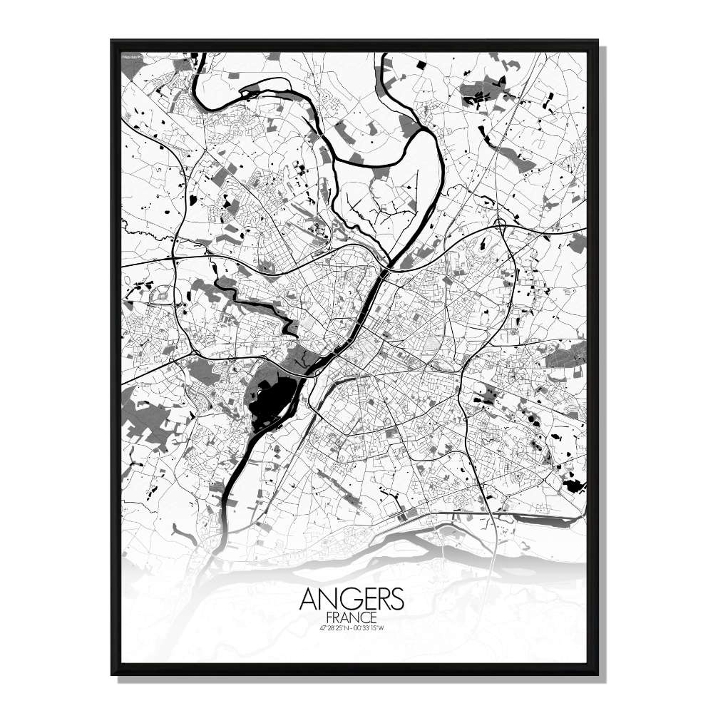 Angers carte ville city map n&b