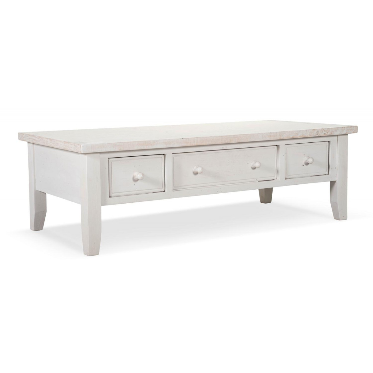 Table basse 3 tiroirs bois blanc 140x70x