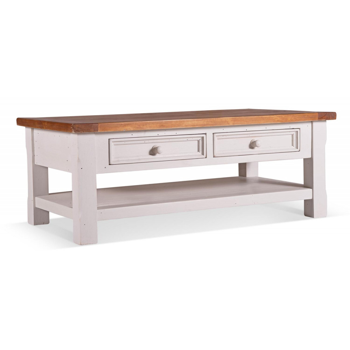 Table basse 2 tiroirs bois blanc 120x65x