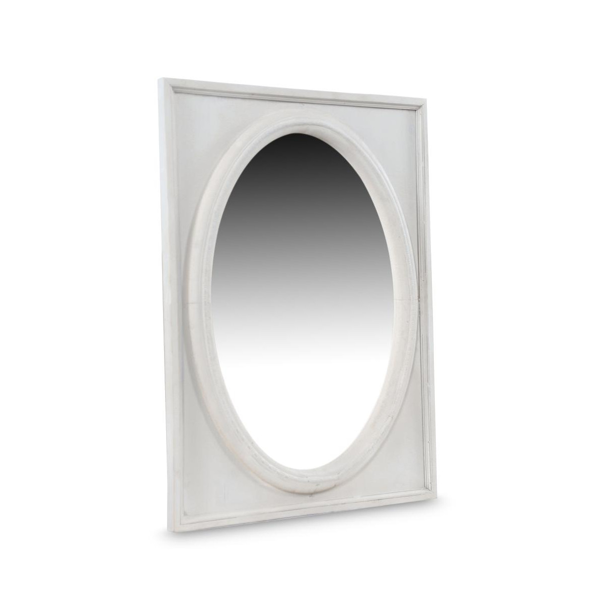 Miroir ancien oval vertical bois cerusé