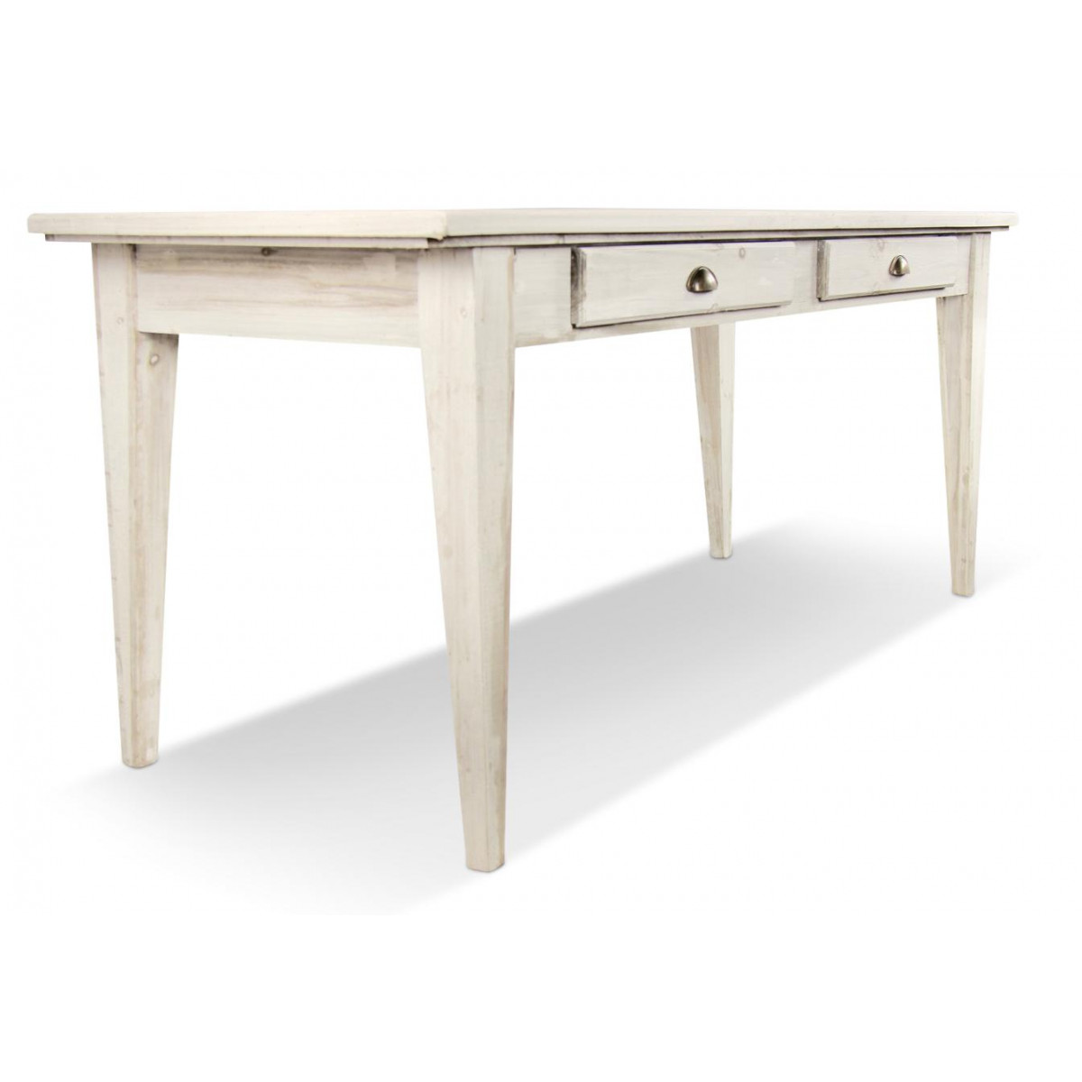 Table bois 4 tiroirs ceruse blanc 180x72