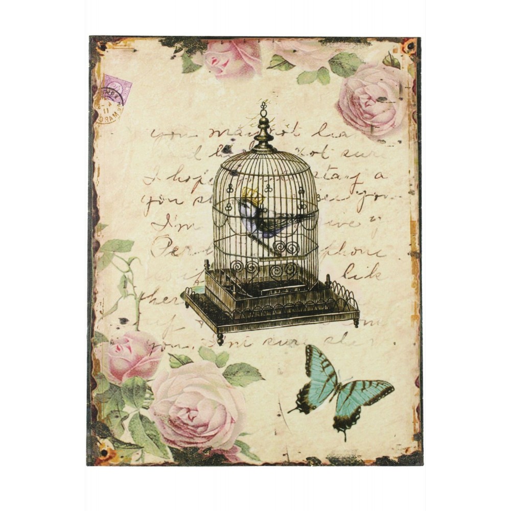 Tableau vertical cage a oiseaux avec ros