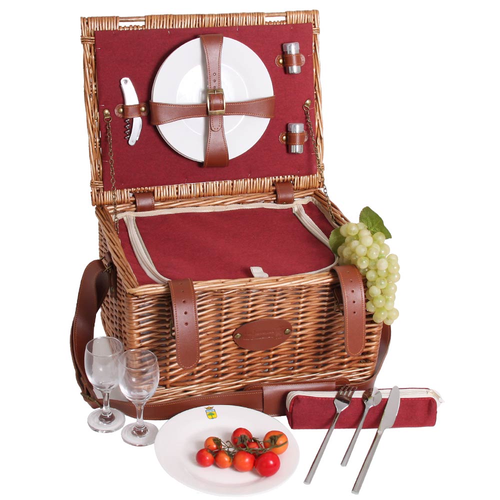 Panier picnic cuir trianon rouge 2 pers.