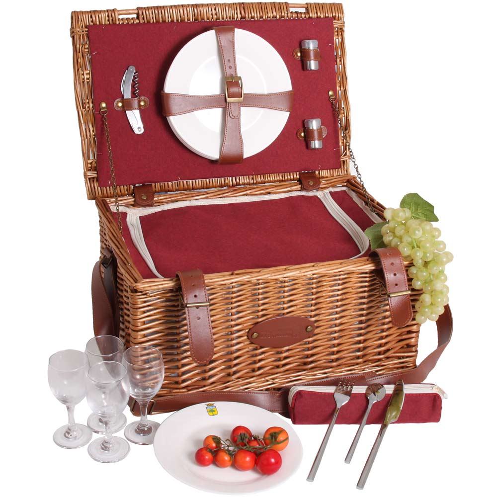 Panier picnic cuir trianon rouge 4 pers.
