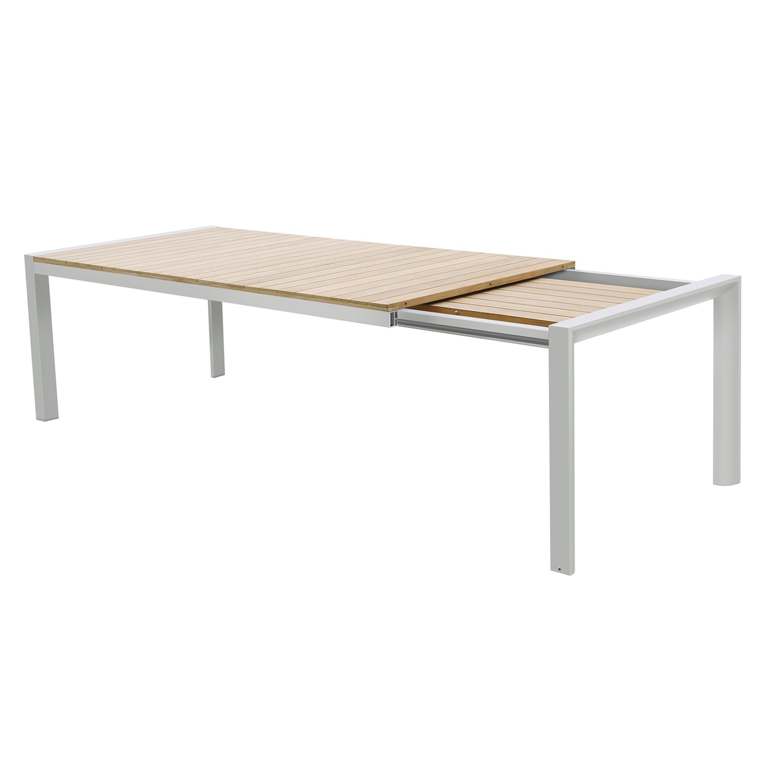 Table teck & alu ivoire 220/280 x 100 cm