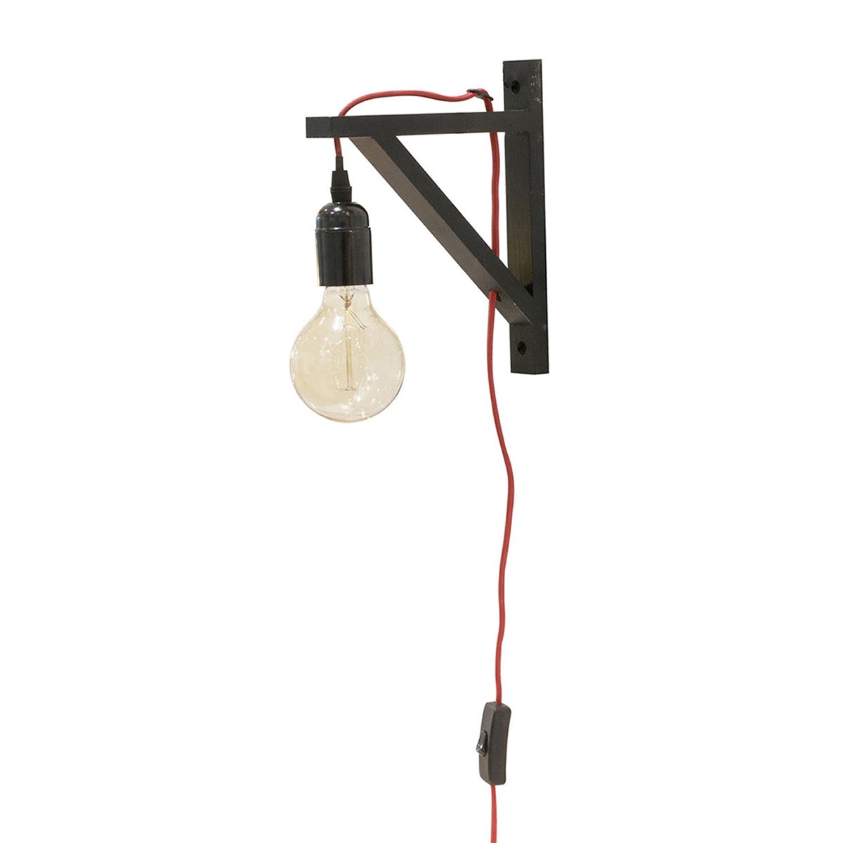 Lampe murale suspension noire câble roug