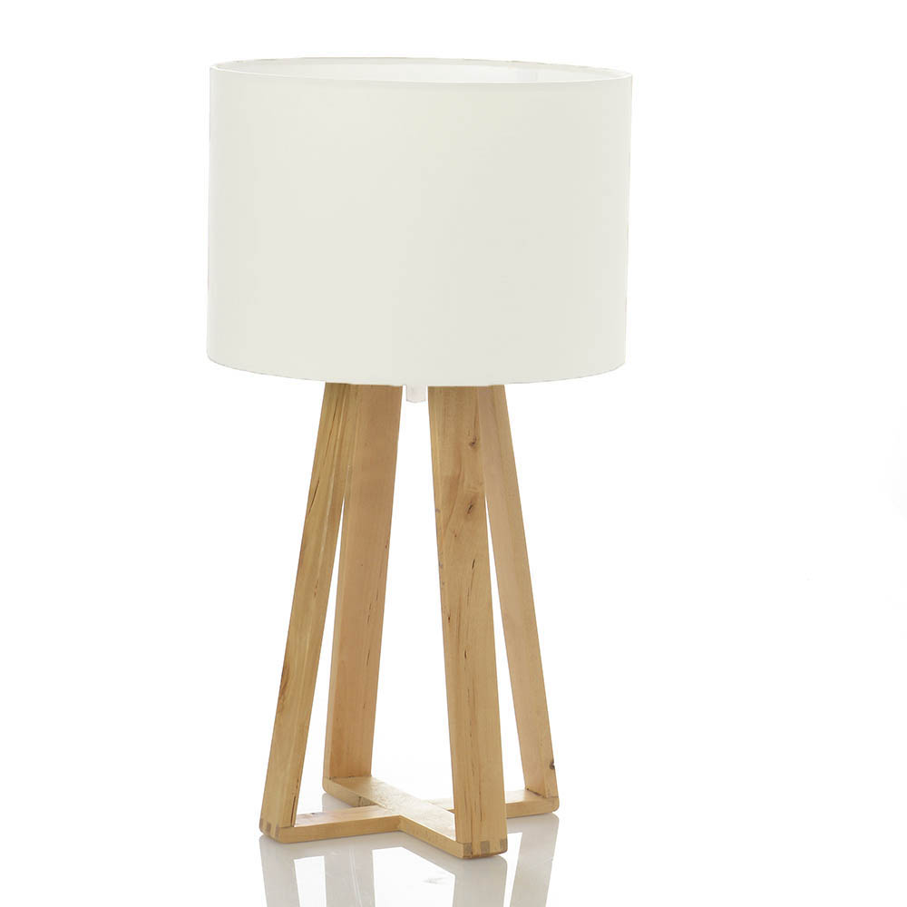 Lampe blanche avec pied en bois