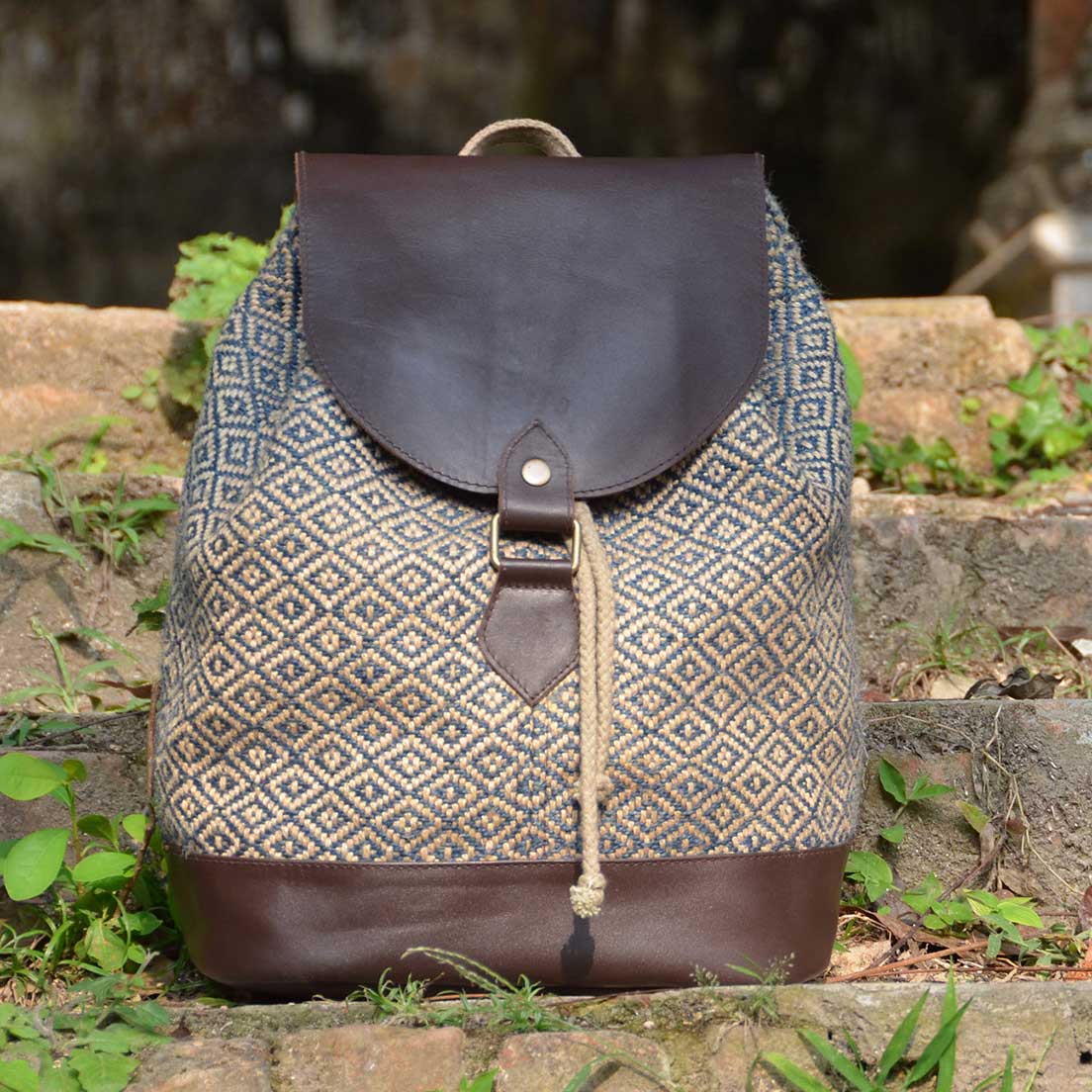 Sac à dos femme en toile de jute cuir | Nature & Découvertes