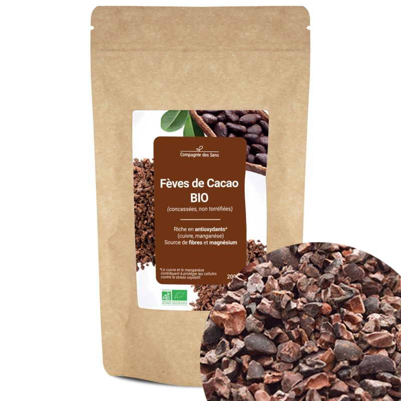 Fèves de cacao bio (concassées, non torr