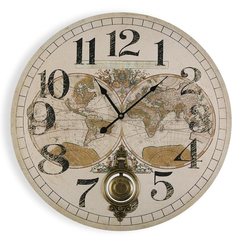 Horloge murale map monde en bois et mét