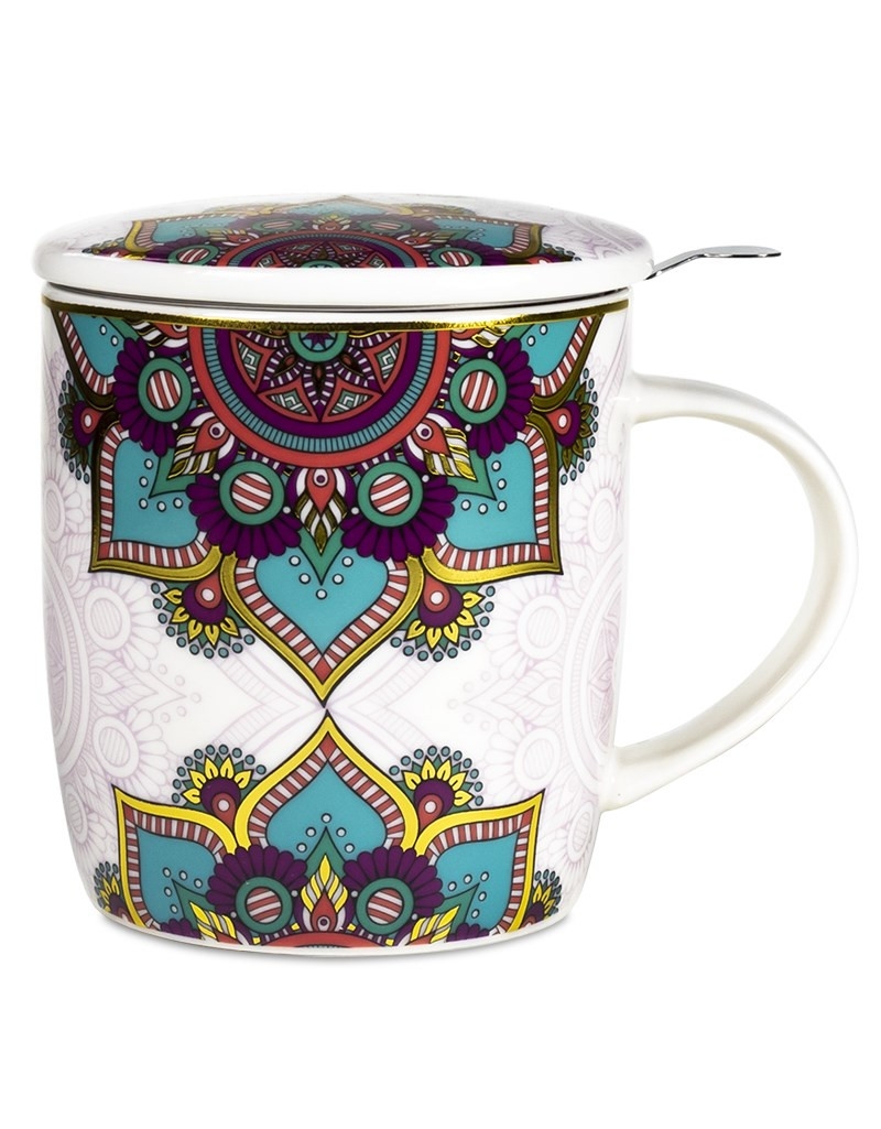 Tasse à thé mug infuseur mandala turquoi