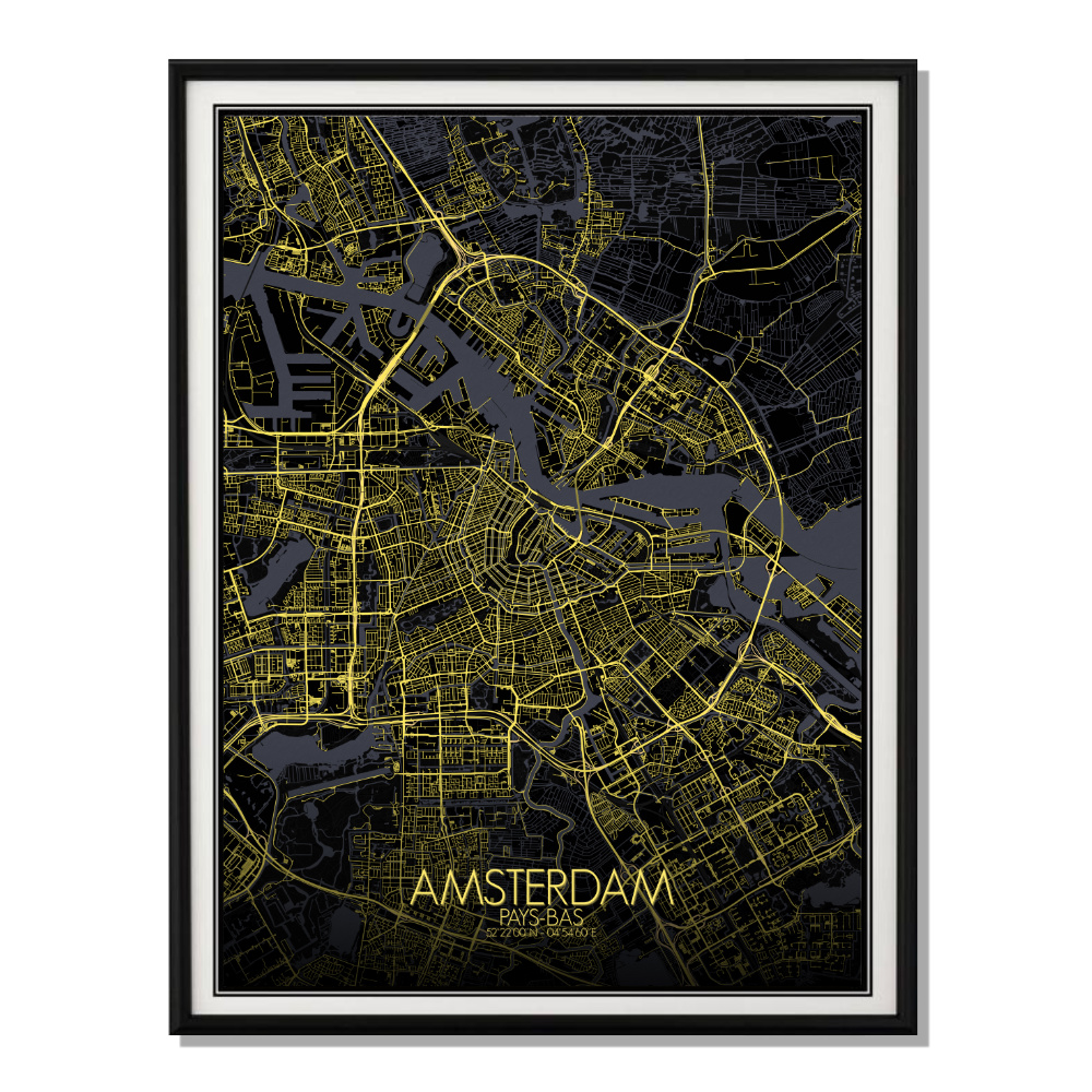 Amsterdam carte ville city map nuit