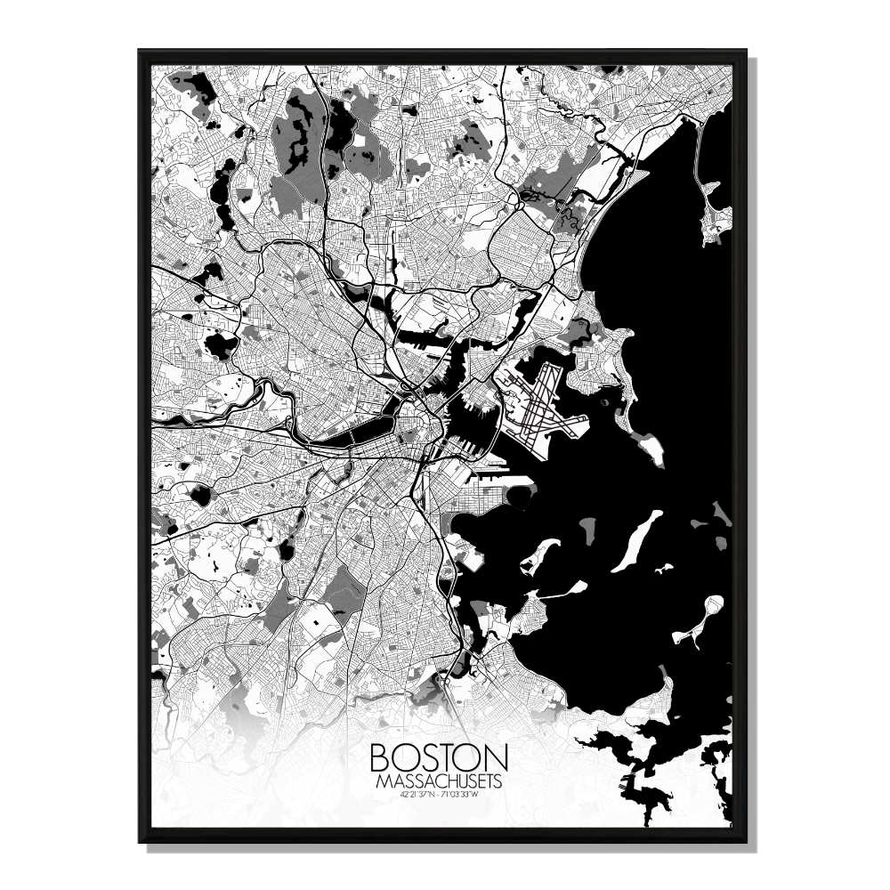 Boston carte ville city map n&b