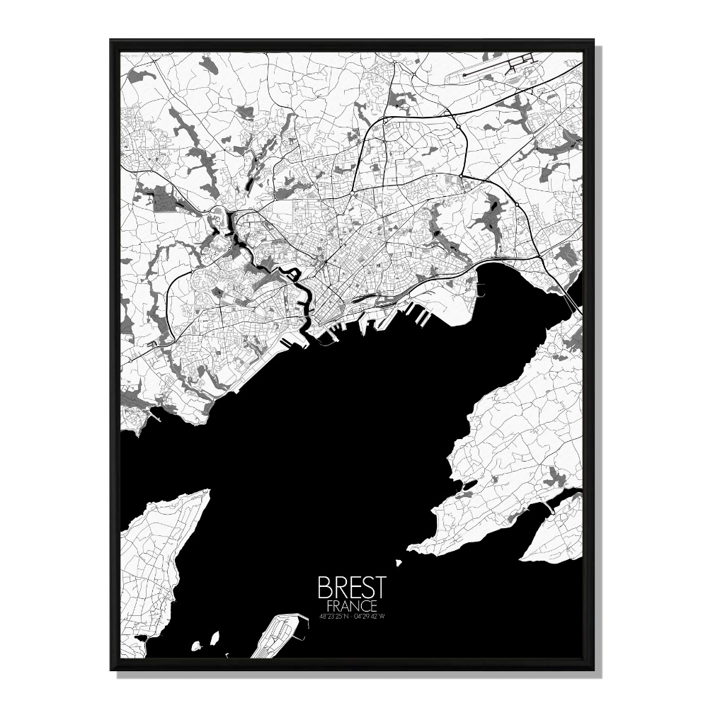 Brest carte ville city map n&b
