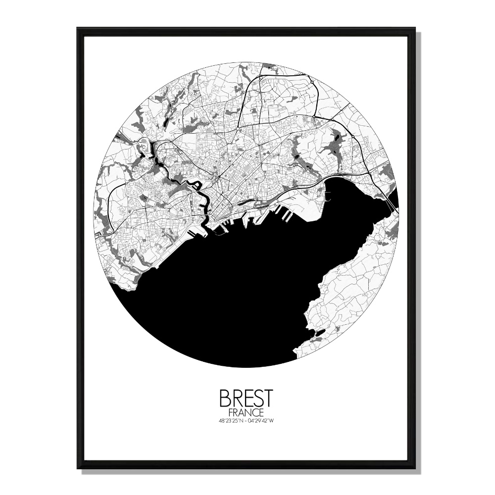 Brest carte ville city map rond