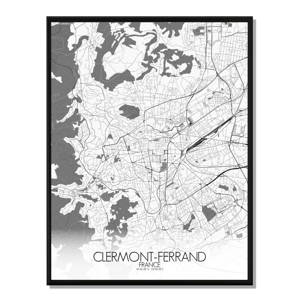 Clermont carte ville city map n&b