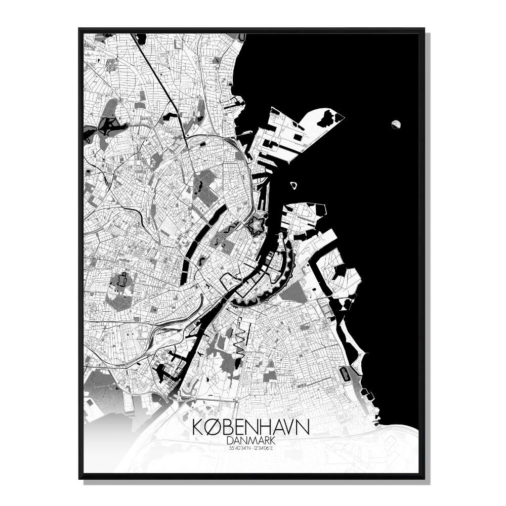 Copenhague carte ville city map n&b