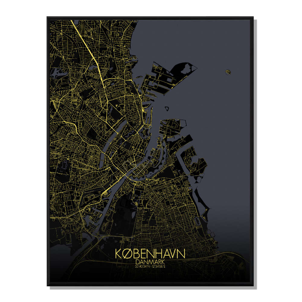 Copenhague carte ville city map nuit
