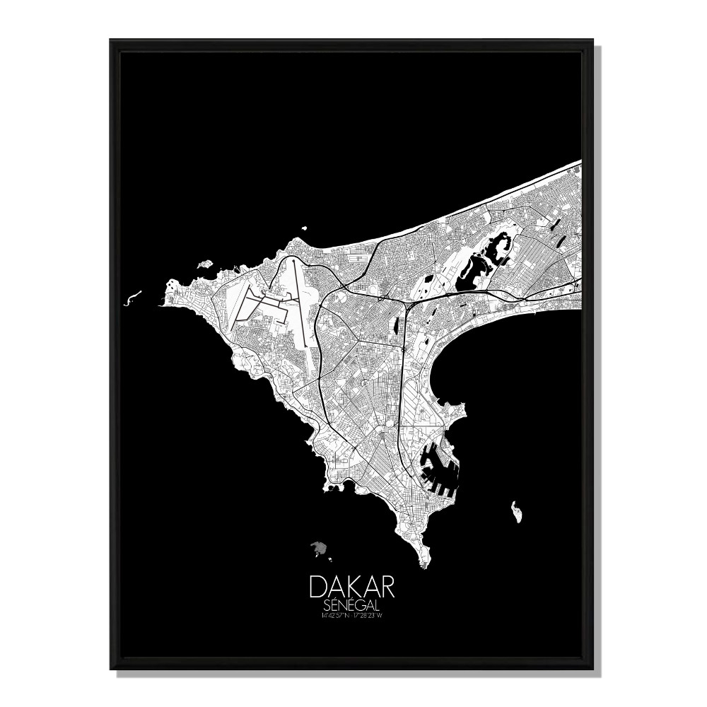 Dakar carte ville city map n&b