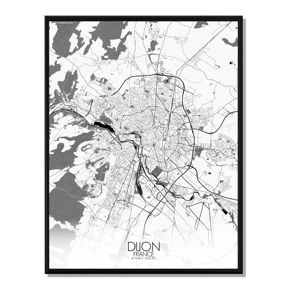 Dijon carte ville city map n&b