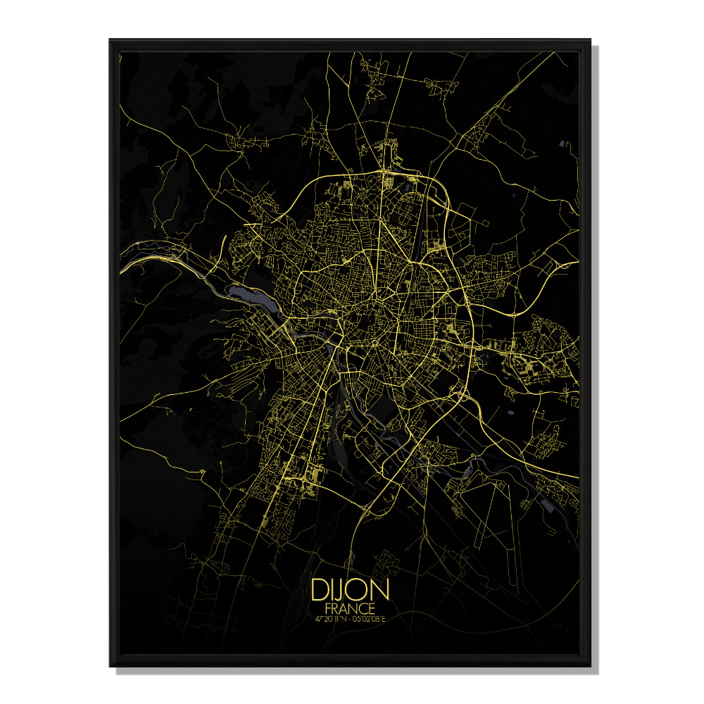 Dijon carte ville city map nuit