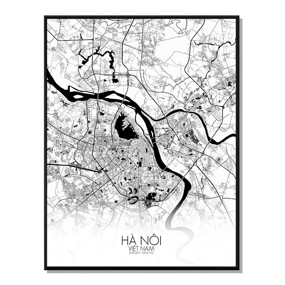 Hanoi carte ville city map n&b