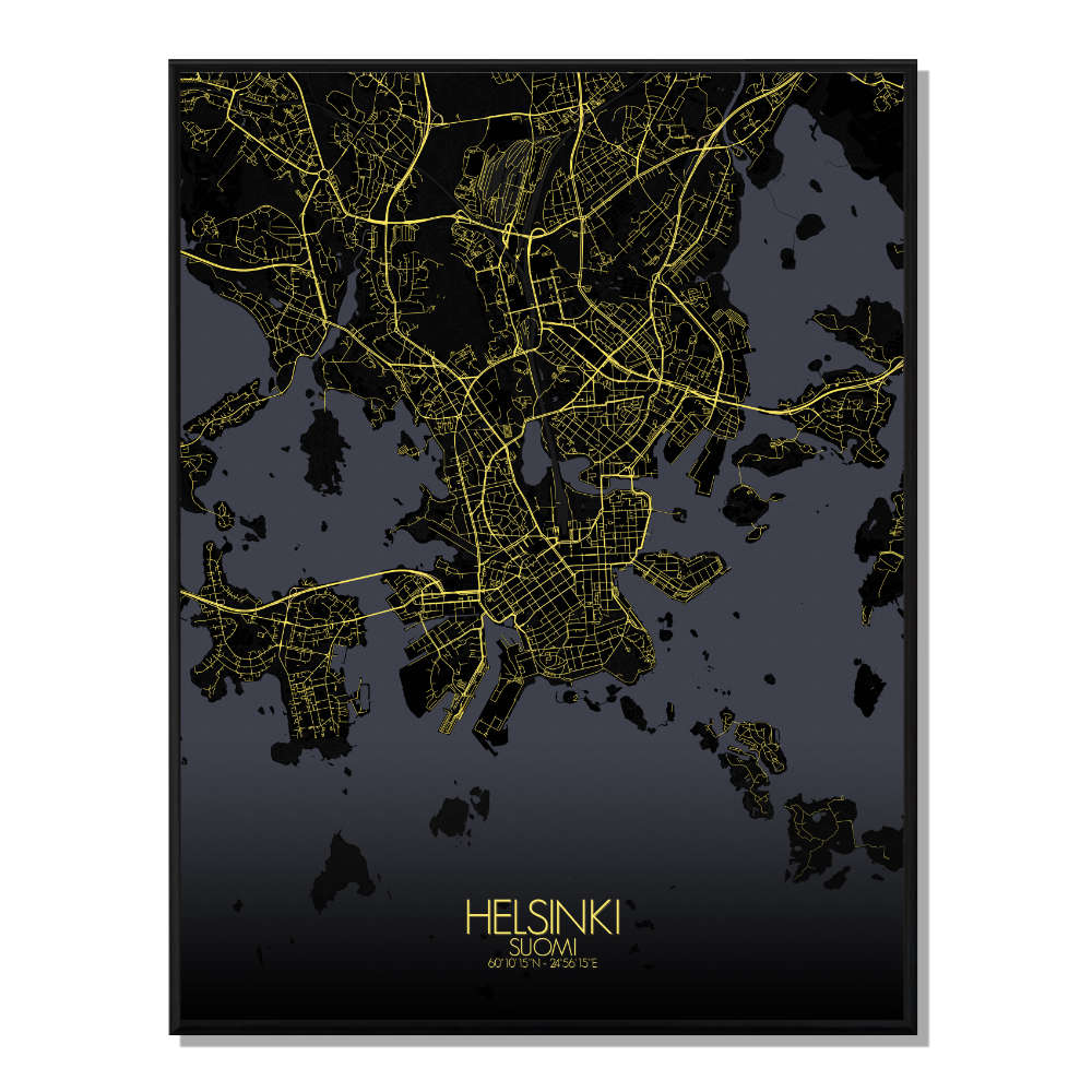 Helsinki carte ville city map nuit
