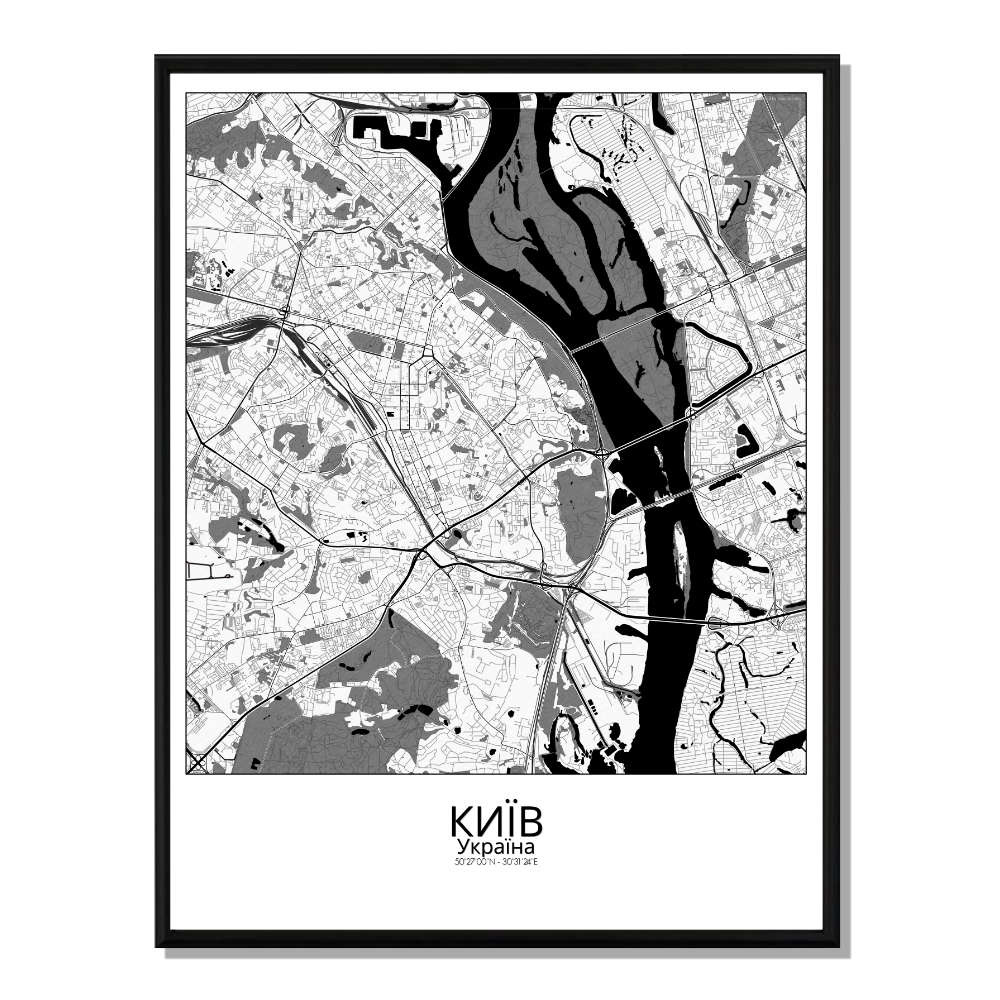 Kiev carte ville city map n&b