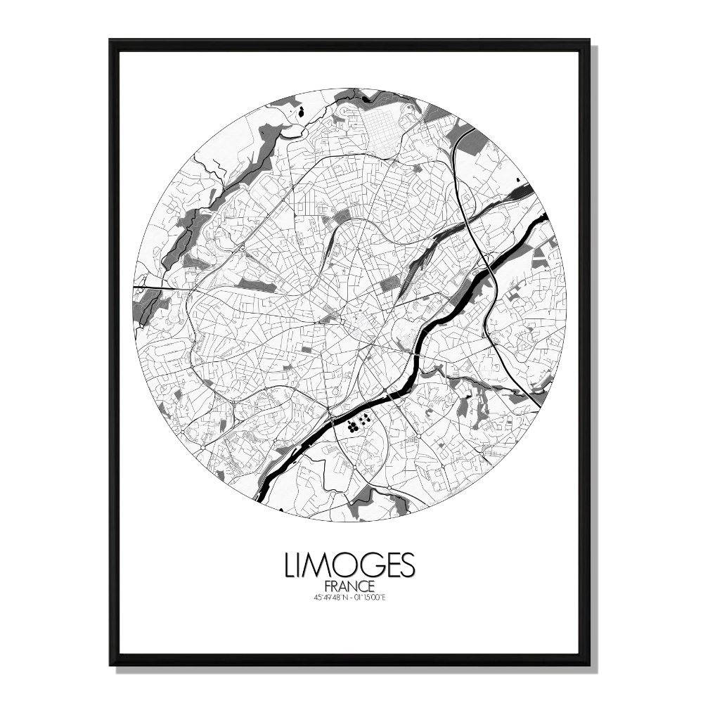 Limoges carte ville city map rond