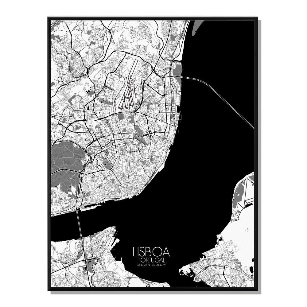Lisbonne carte ville city map n&b
