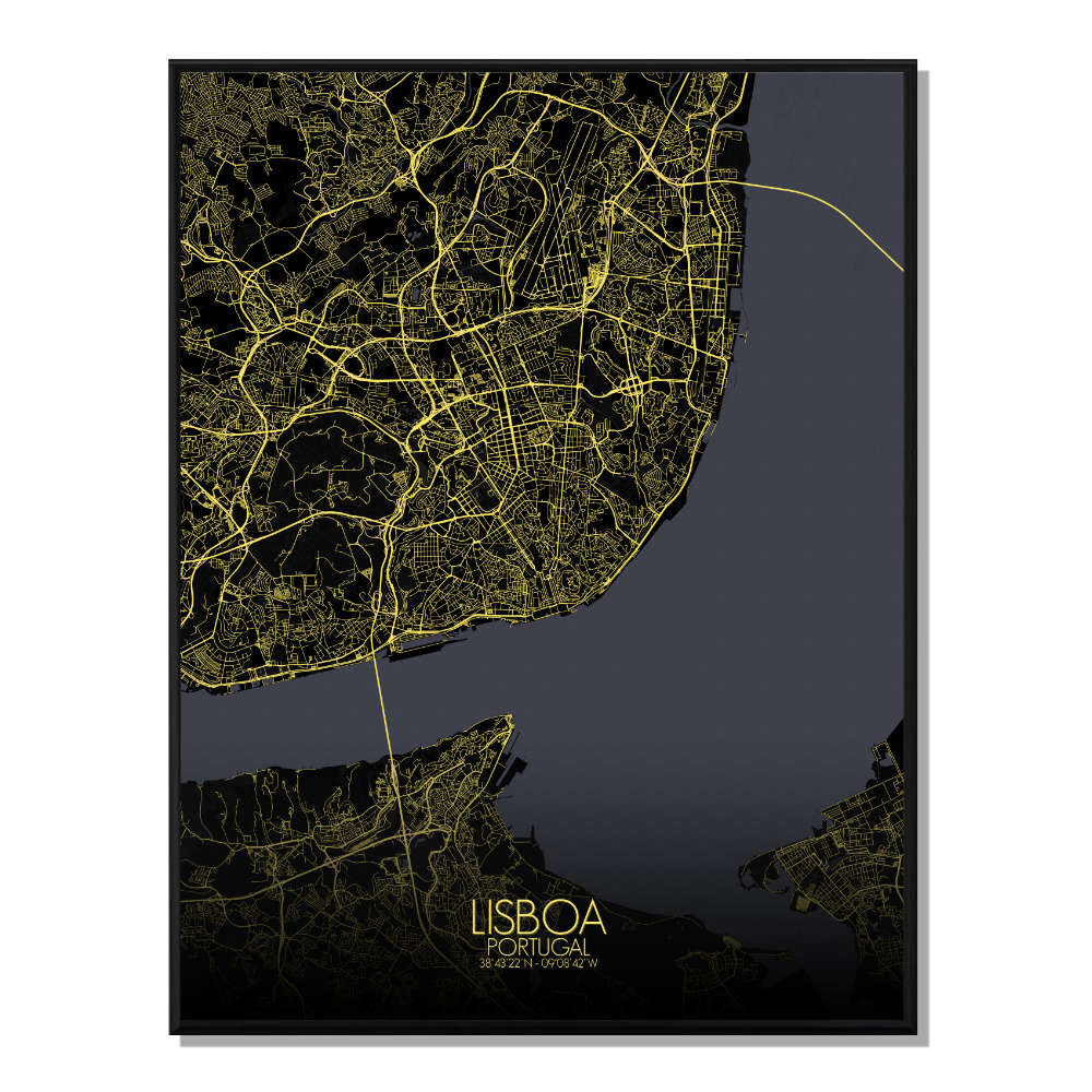 Lisbonne carte ville city map nuit