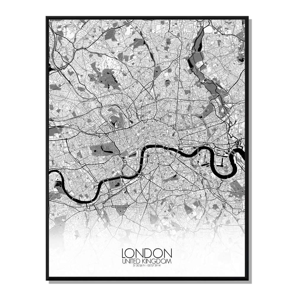Londres carte ville city map n&b