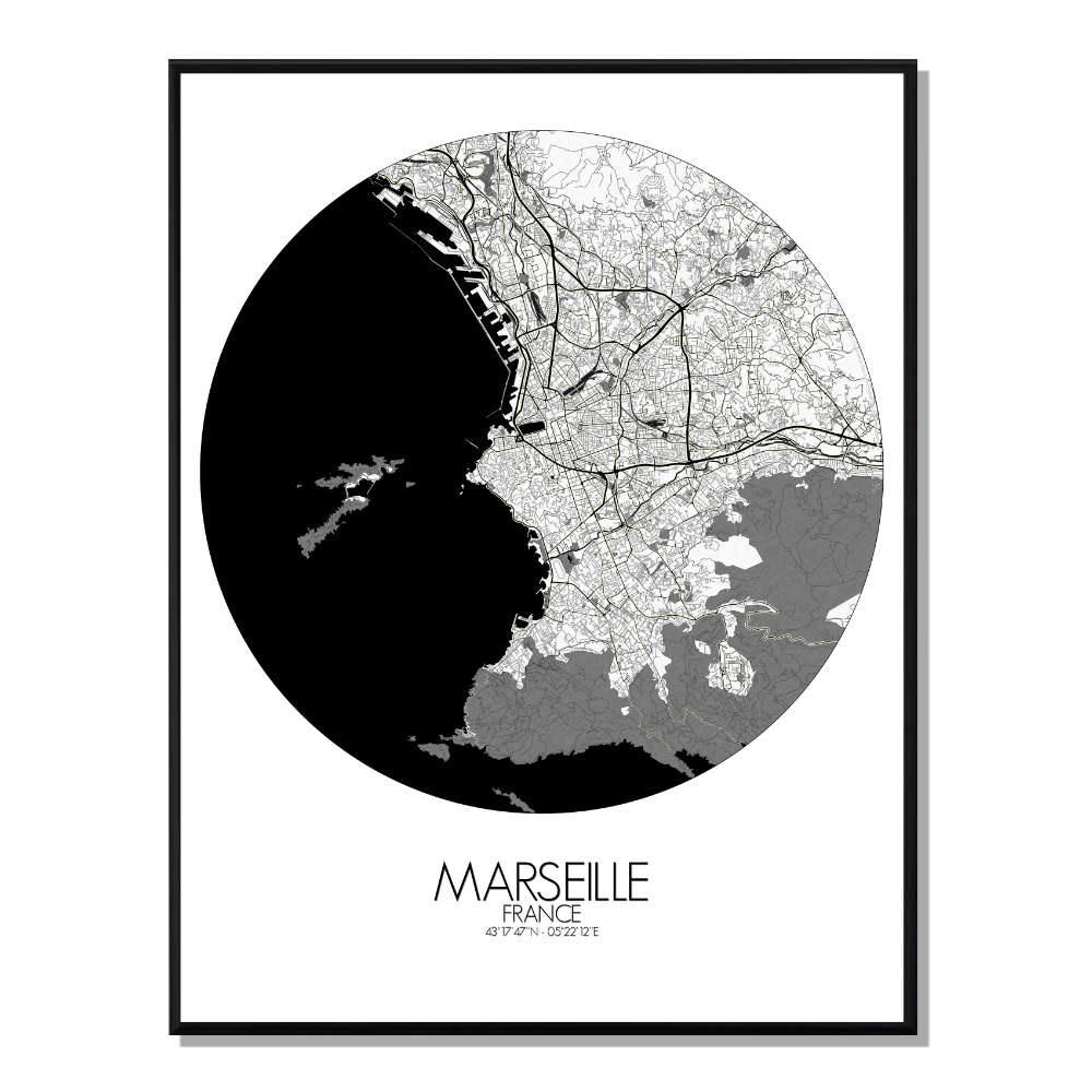 Marseille carte ville city map rond