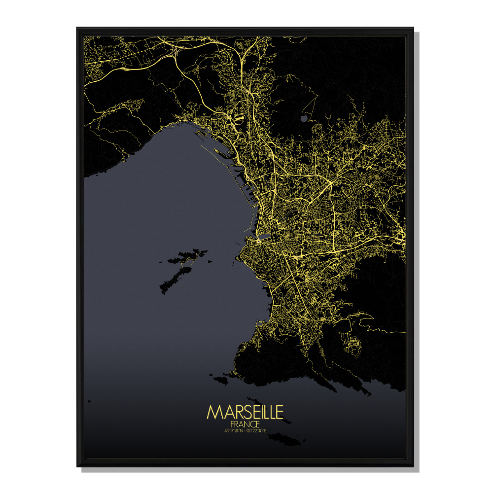 Marseille carte ville city map nuit