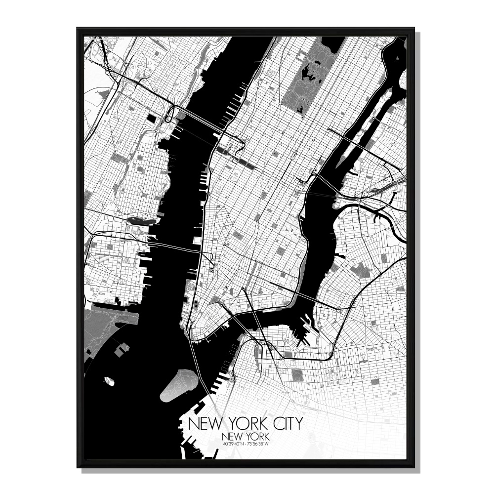 New york carte ville city map n&b