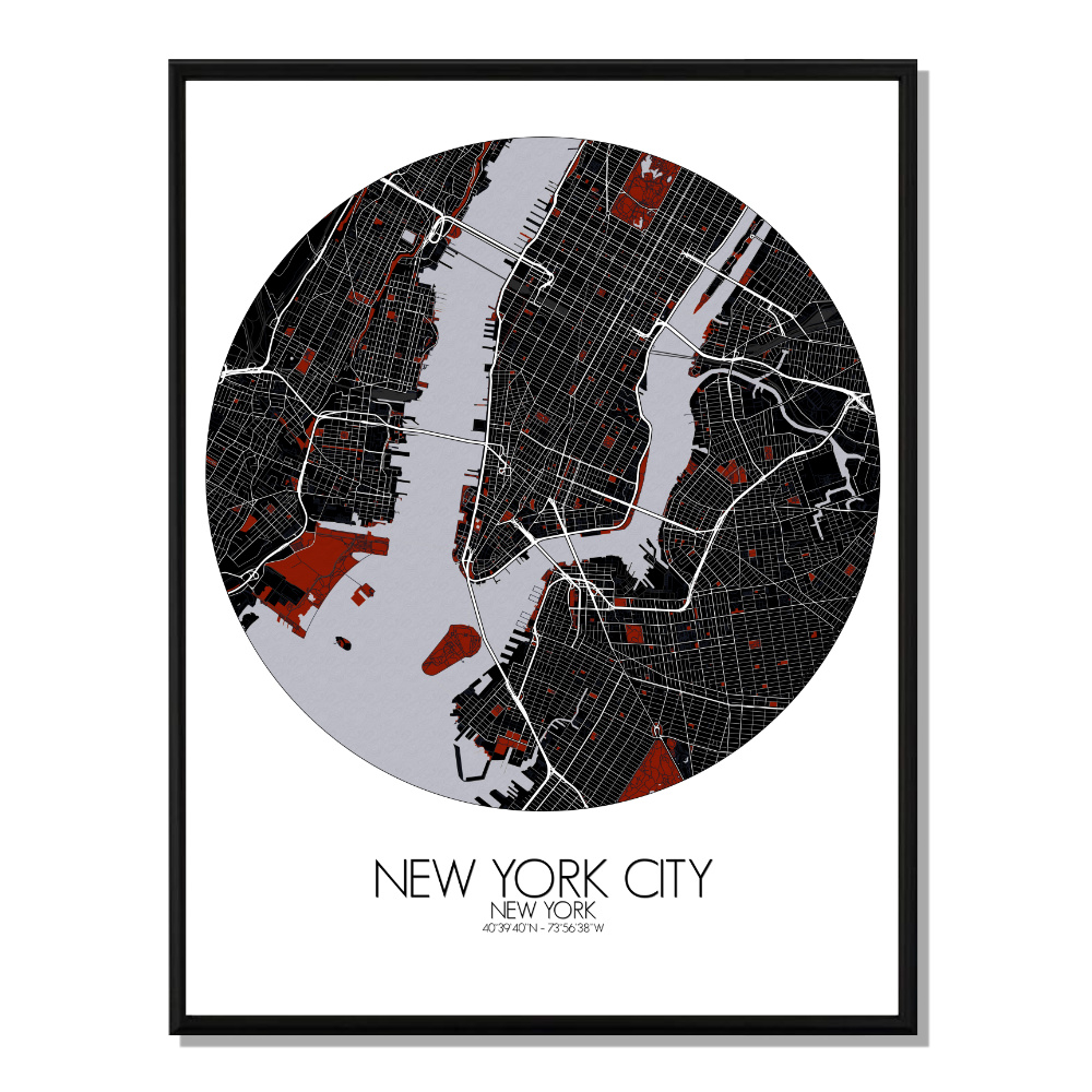 New york carte ville city map rouge