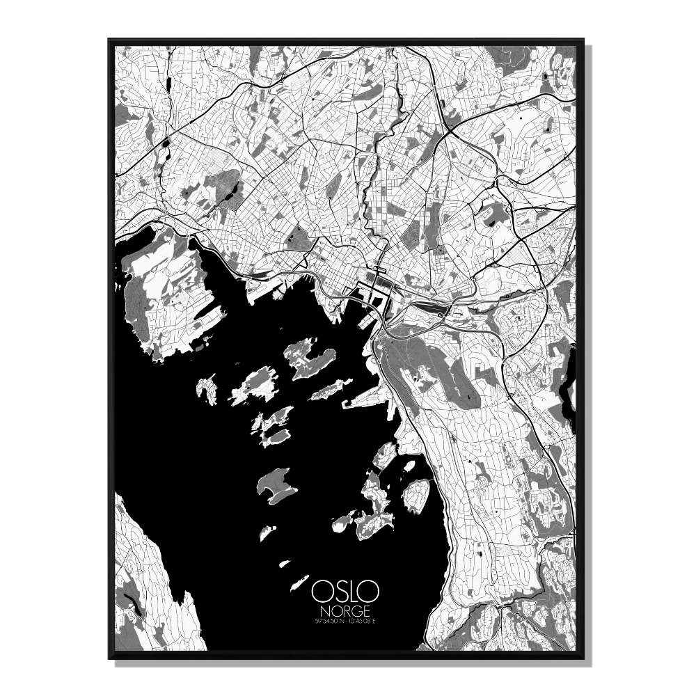 Oslo carte ville city map n&b