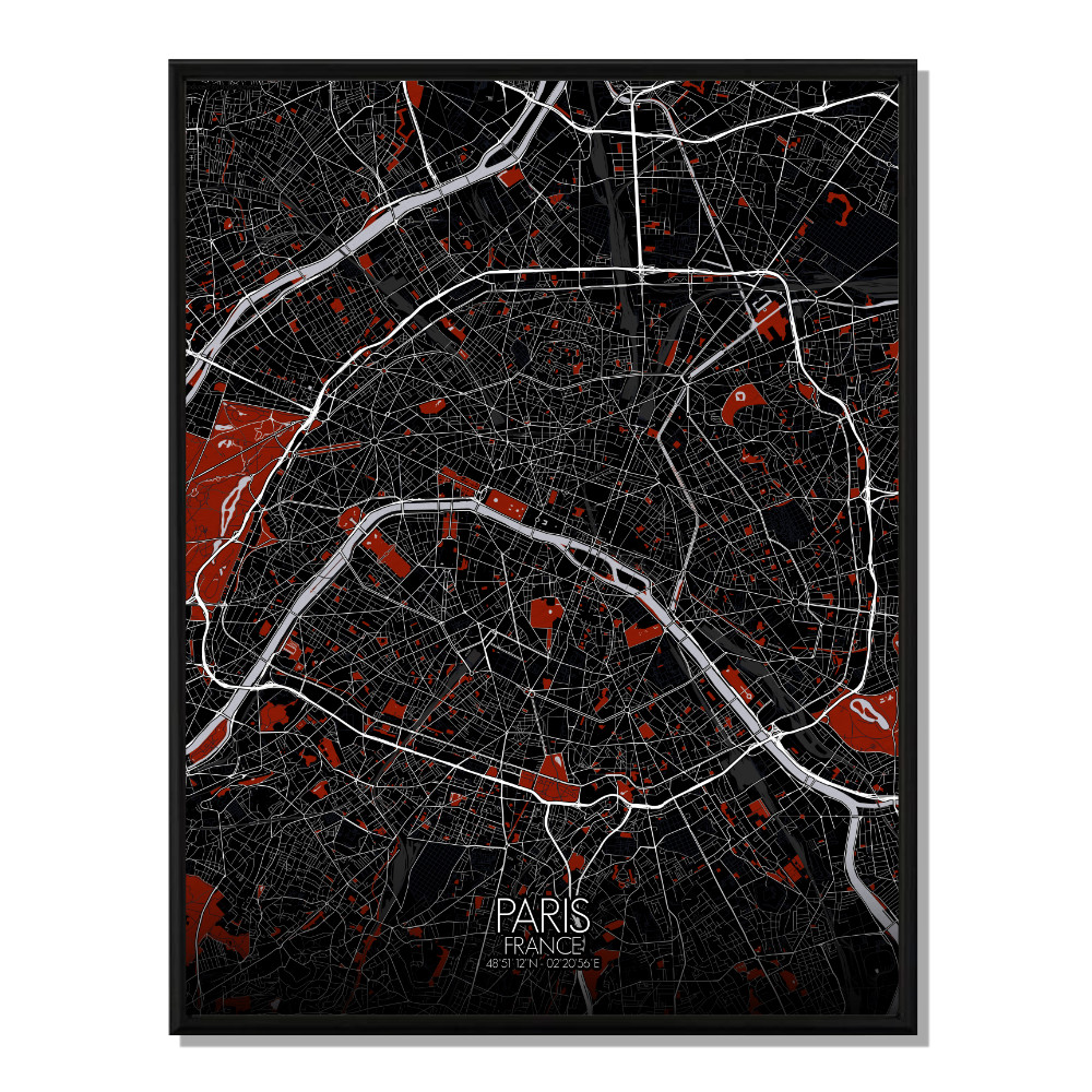 Paris carte ville city map rouge