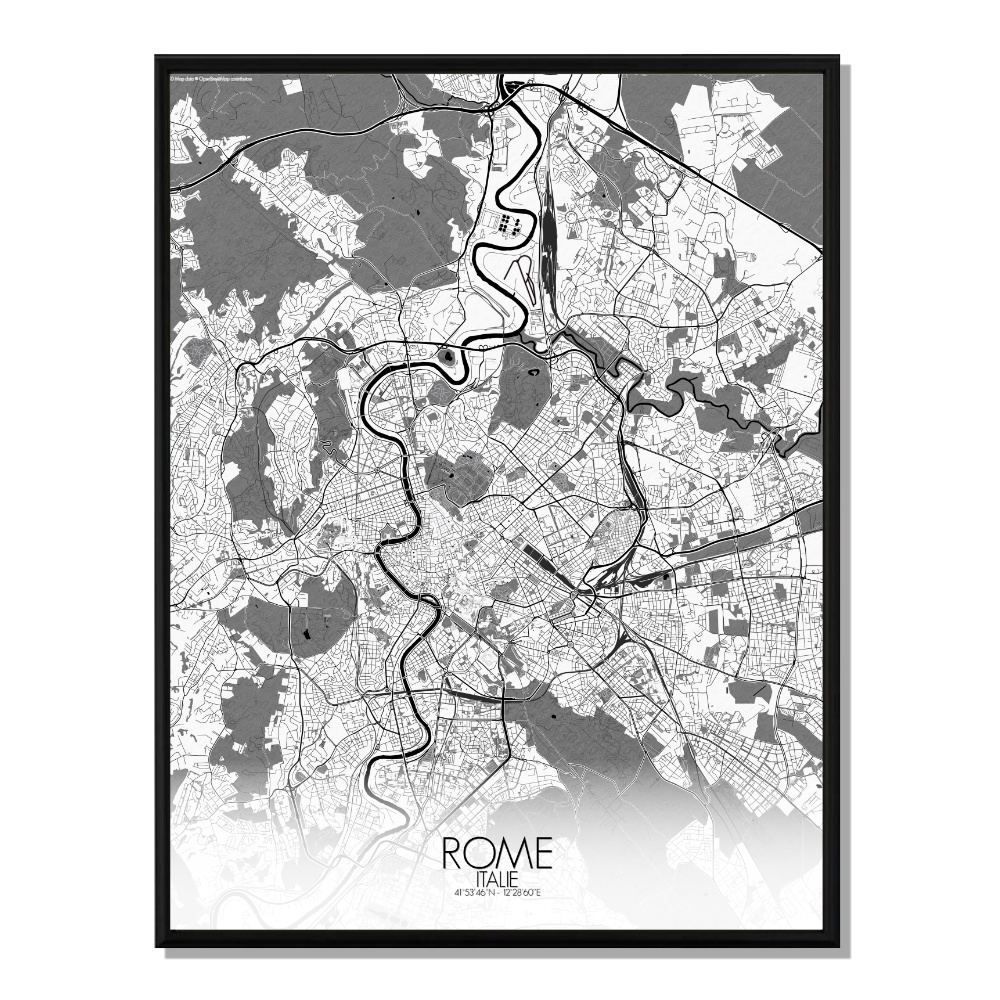 Rome carte ville city map n&b
